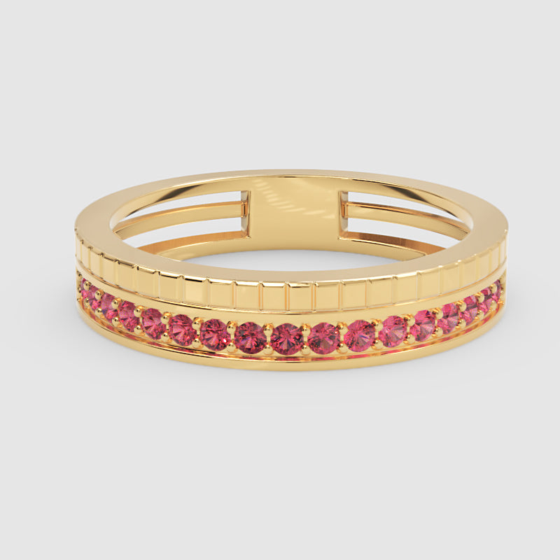 White Gold Ruby Channel Band Ring – Minimal Stackable Ring With Grooved Design | Jebij - Four