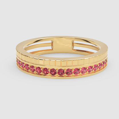 White Gold Ruby Channel Band Ring – Minimal Stackable Ring With Grooved Design | Jebij - Four