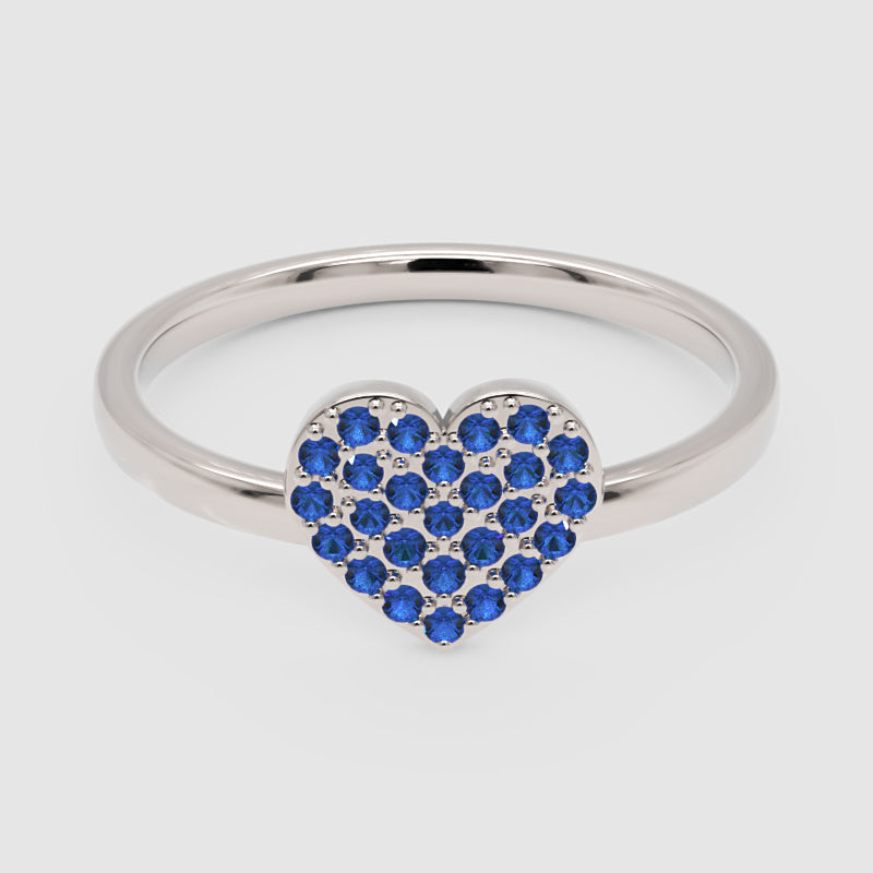 Blue Sapphire Pav Heart Ring - One