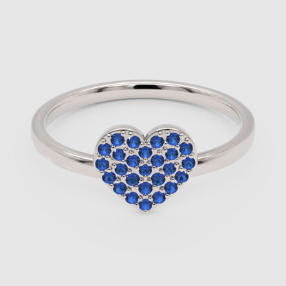Blue Sapphire Pav Heart Ring - One