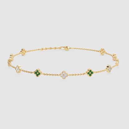 Emerald And Diamond Clover Station Bracelet - One