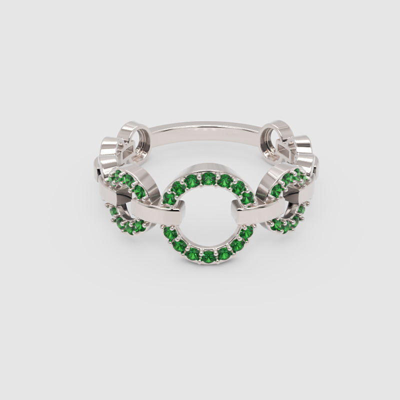 Emerald Multi-Link Circular Ring In Yellow Gold | Double Pave Interlocking Chain Statement Luxury Ring For Women | Jebij - Six