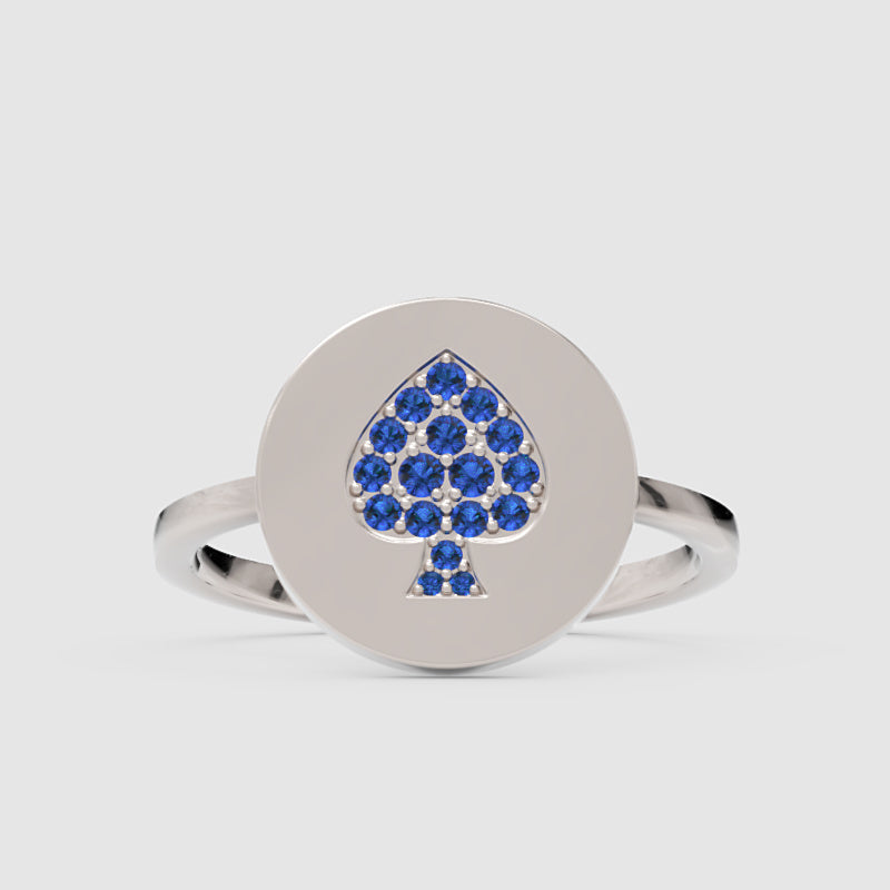 Blue Sapphire Spade Disc Signet Ring - One