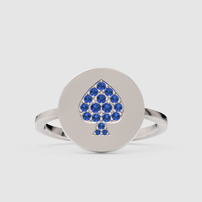 Blue Sapphire Spade Disc Signet Ring - One