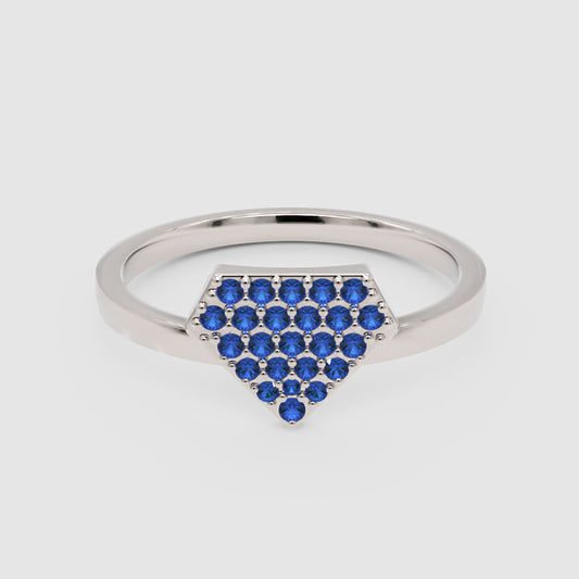 Blue Sapphire Pav Triangle Cluster Ring