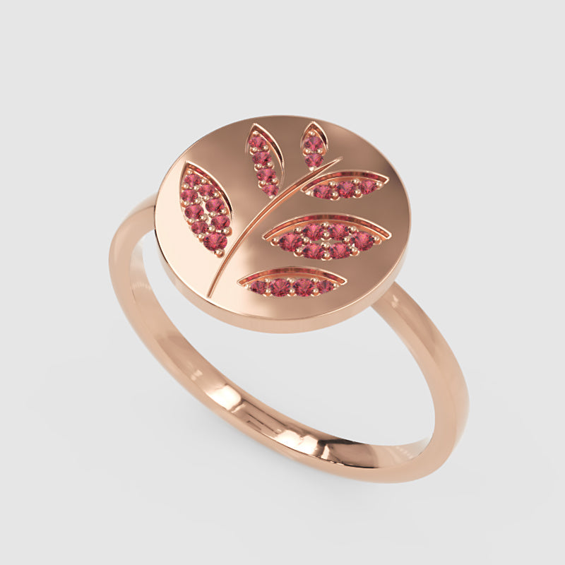 Pink Sapphire Leaf Disc Ring - One