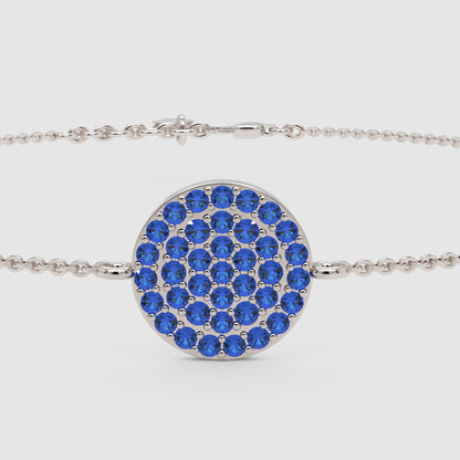 Blue Sapphire Pav Disc Chain Bracelet - One