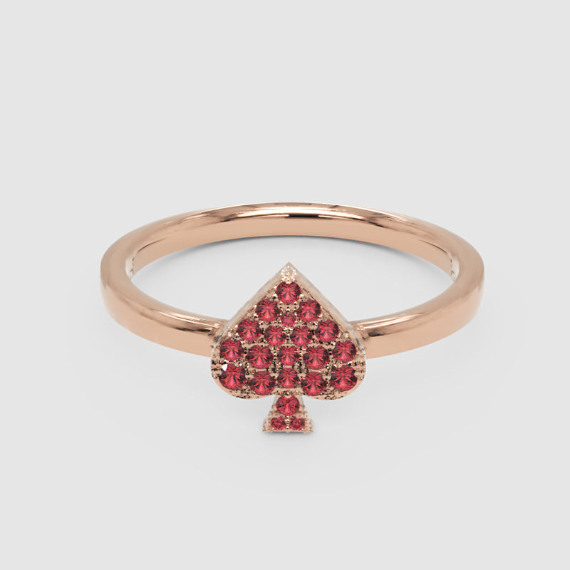 Ruby Spade Stackable Ring Rose Tone Pav Design - One