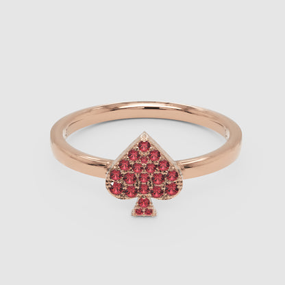 Ruby Spade Stackable Ring Rose Tone Pav Design - One