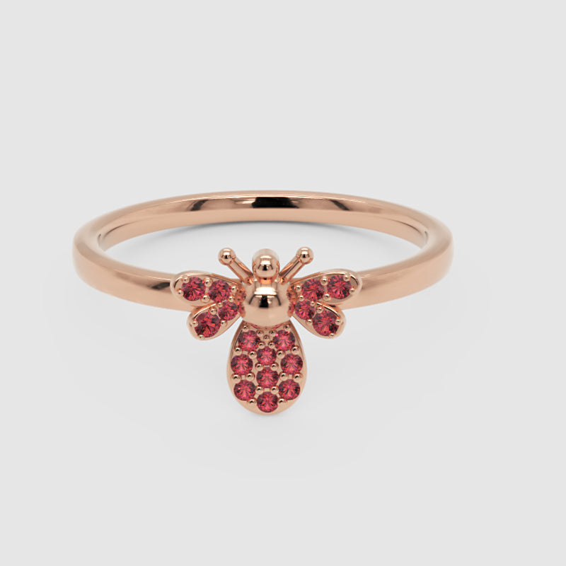 Ruby Bee Ring With Pav Wings And Antennae - One
