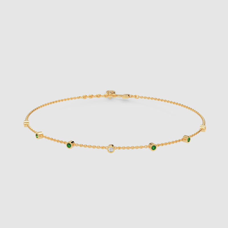 Delicate Emerald And Diamond Station Anklet Bracelet - One