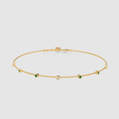 Delicate Emerald And Diamond Station Anklet Bracelet - One