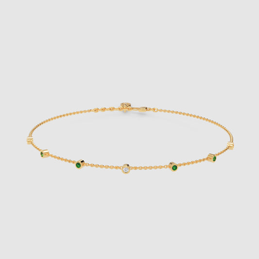 Delicate Emerald and Diamond Station Anklet Bracelet