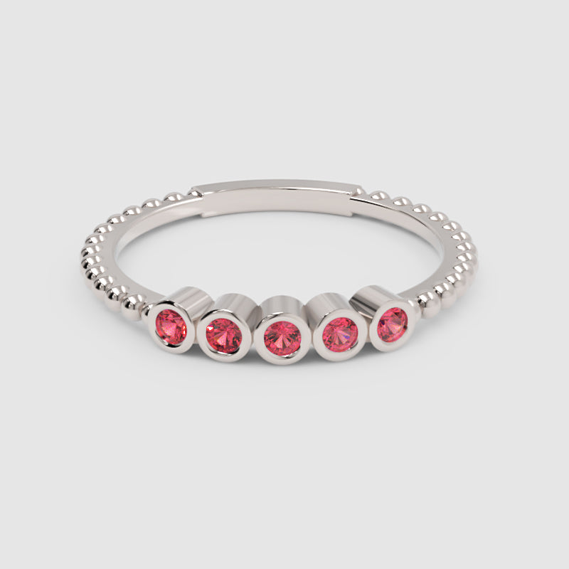 Lab-Grown Ruby Bezel Half Band Ring In White Gold – Minimal 5 Stone Stackable Ring | Jebij - One