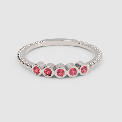 Lab-Grown Ruby Bezel Half Band Ring In White Gold – Minimal 5 Stone Stackable Ring | Jebij - One