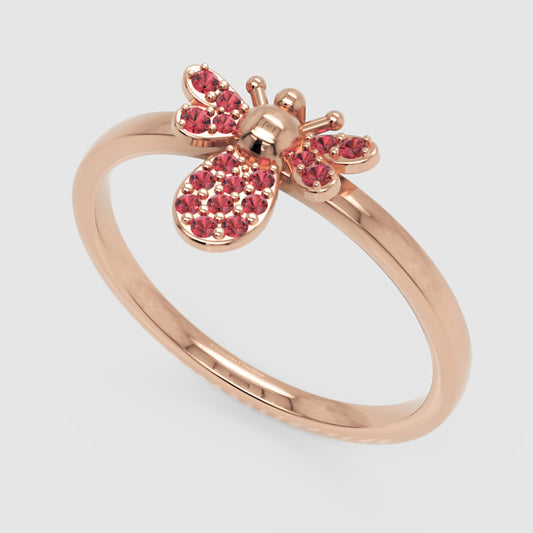 Ruby Bee Ring with Pav Wings and Antennae