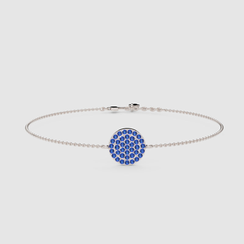 Blue Sapphire Pav Disc Chain Bracelet - Three