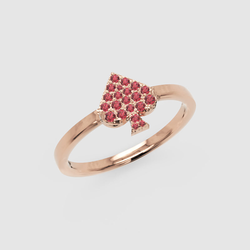 Ruby Spade Stackable Ring Rose Tone Pav Design - Three