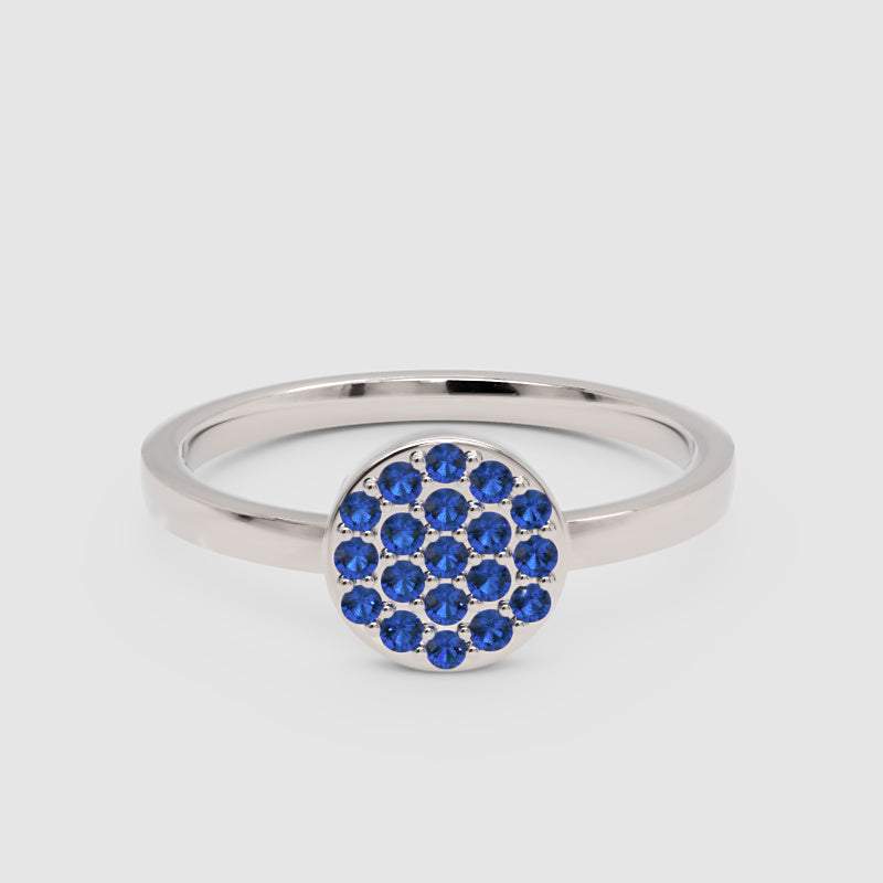 Blue Sapphire Cluster Pav Ring - One