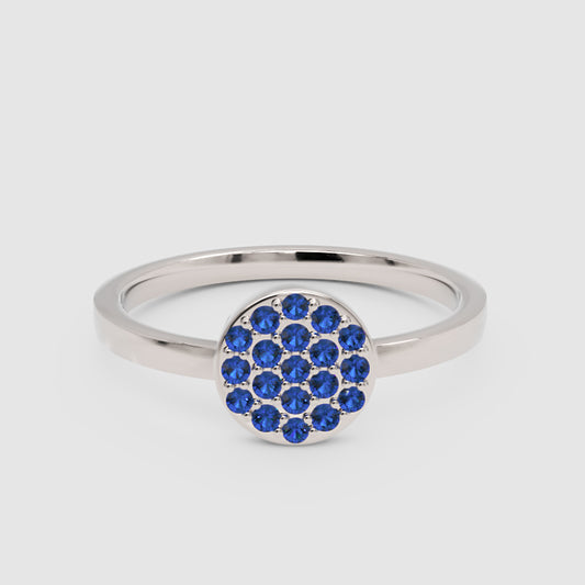 Blue Sapphire Cluster Pav Ring