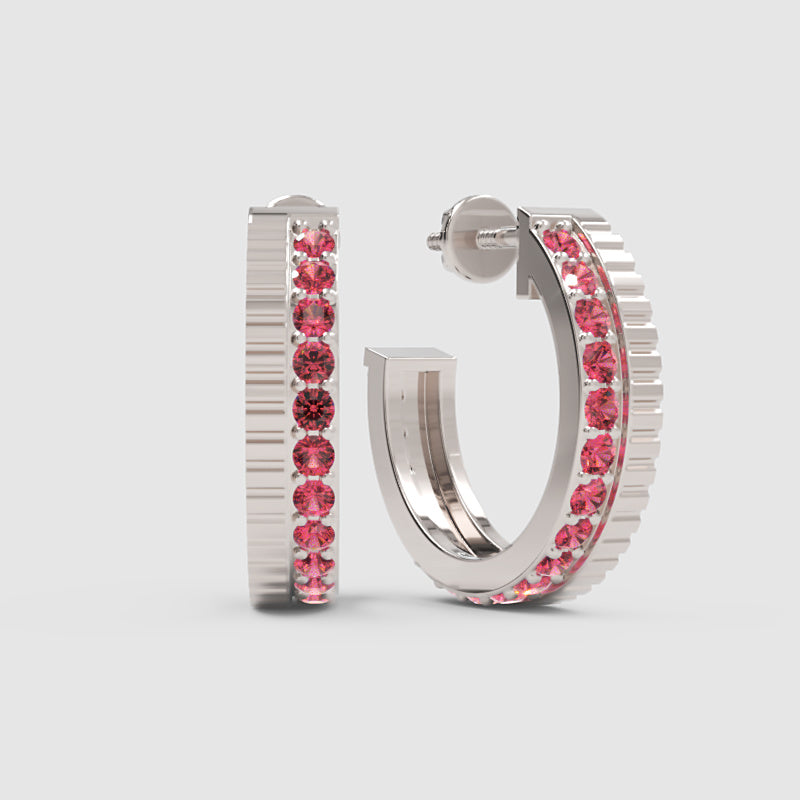 Lab-Grown Ruby Hoop Earrings In White Gold – Classic Red Statement Hoops | Jebij - One