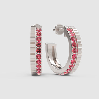 Lab-Grown Ruby Hoop Earrings In White Gold – Classic Red Statement Hoops | Jebij - One