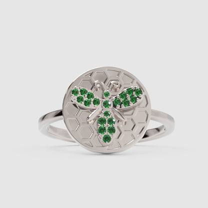 Emerald Bee Honeycomb Disc Ring - Four
