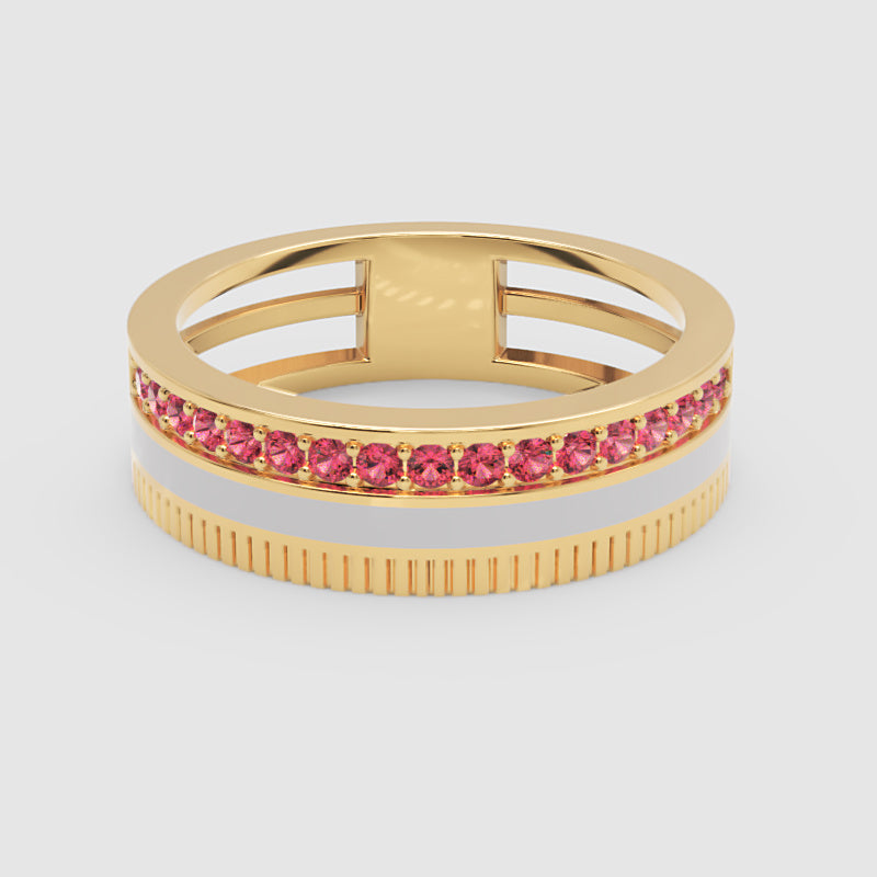 Rose Gold Ruby Band Ring With White Enamel Center – Customizable Modern Statement Ring | Jebij - Four