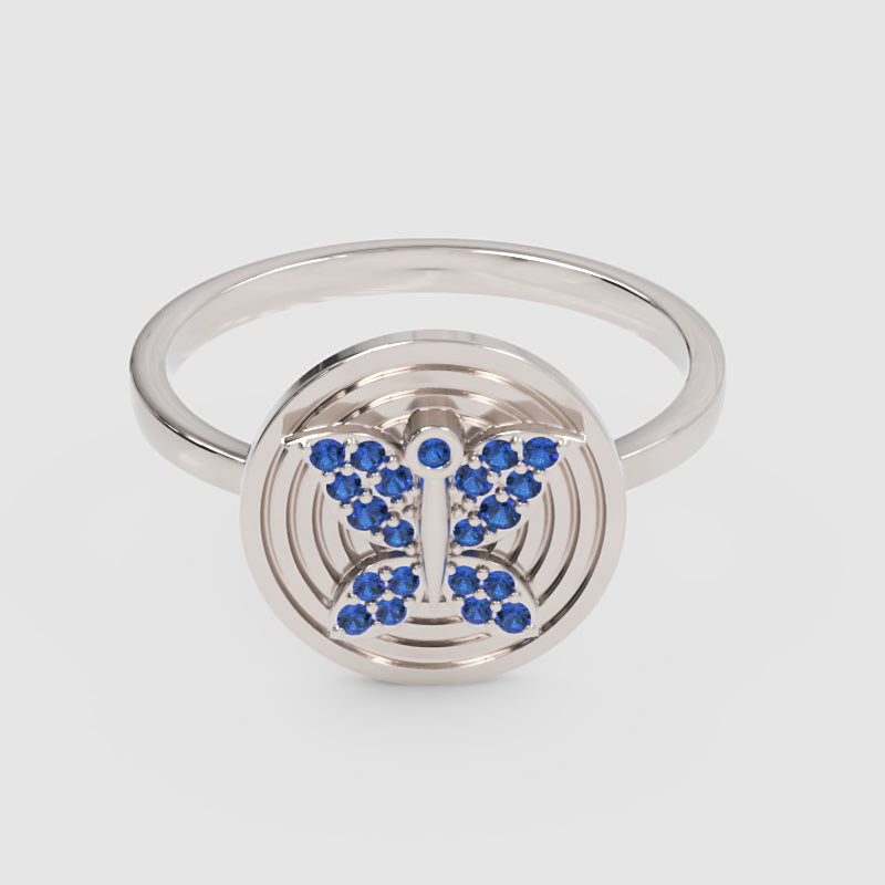 Blue Sapphire Butterfly Concentric Circle Ring - One