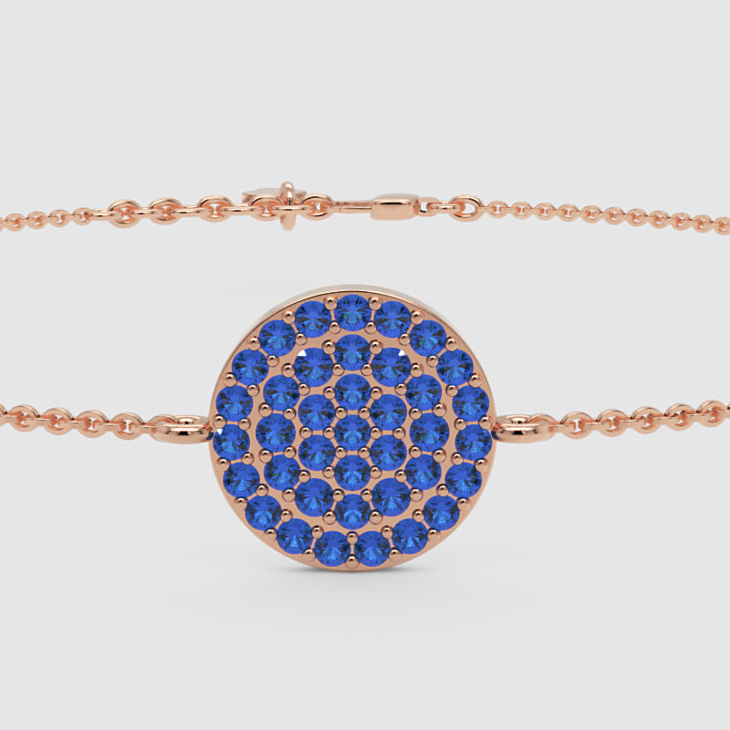 Blue Sapphire Pav Disc Chain Bracelet - Four