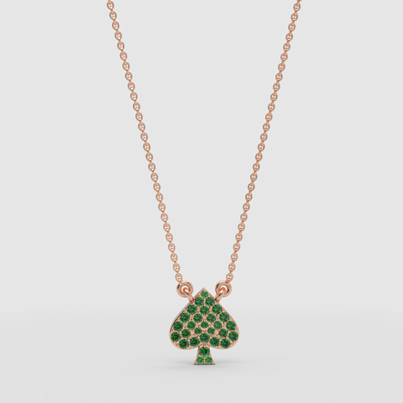 Green Crystal Spade Pendant Necklace - Four