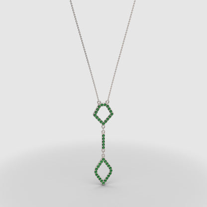 Lab-Grown Emerald Geometric Drop Pendant Necklace In White Gold | Adjustable 16–17 Inch Chain - One