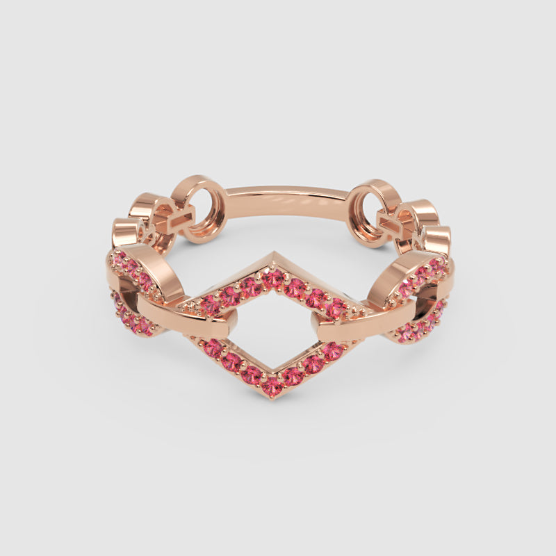 Modern Ruby Chevron Ring | Rose Gold Double V Chain Link Statement Jewellery | Jebij - One