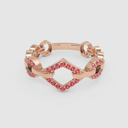 Modern Ruby Chevron Ring | Rose Gold Double V Chain Link Statement Jewellery | Jebij - One