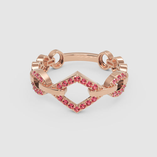 Modern Ruby Chevron Ring with Double V Chain Link