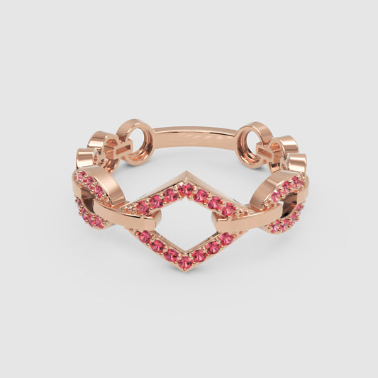 Modern Ruby Chevron Ring | Rose Gold Double V Chain Link Statement Jewellery | Jebij - One