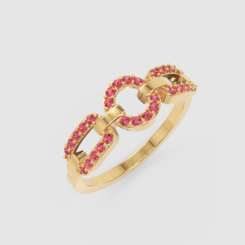 Ruby Circular Link Ring In White Gold | Double Pave Interlocking Chain Statement Luxury Ring For Women | Jebij - Five