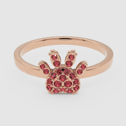 Rose Paw Print Ring With Red Crystals - One