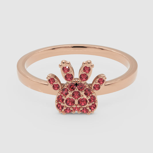 Rose Paw Print Ring with Red Crystals