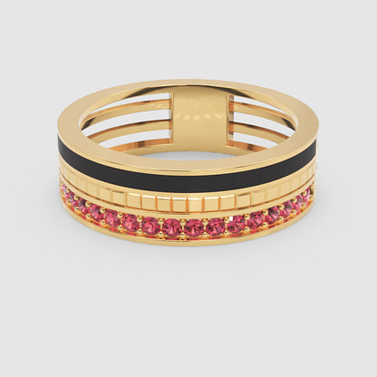 Gold Ruby Band Ring 6Mm With Black Enamel – Bold Statement Luxury Ring | Jebij - One
