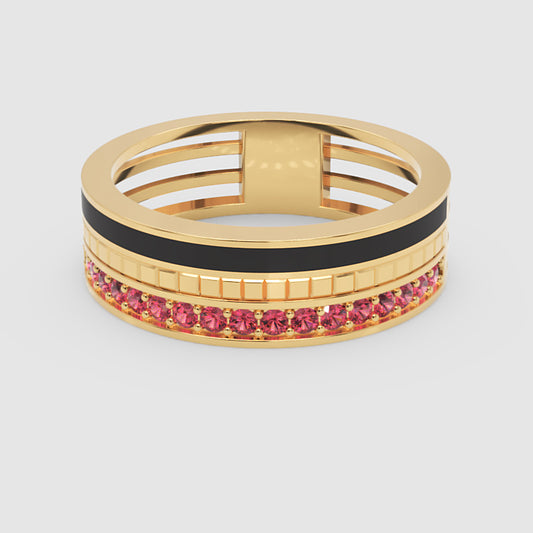 Gold Ruby Band Ring 6Mm With Black Enamel – Bold Statement Luxury Ring | Jebij - One