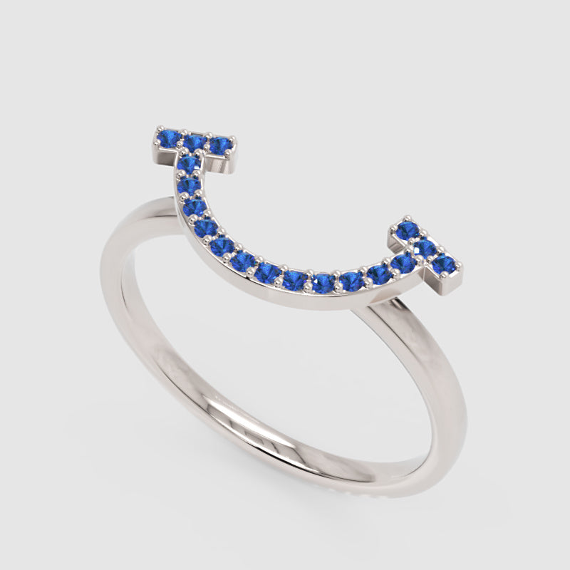 Blue Lab Grown Gemstone Horseshoe Ring - Seven