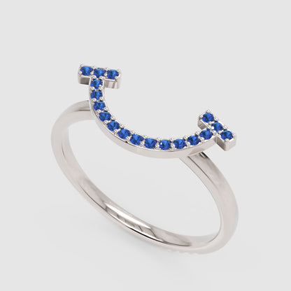 Blue Lab Grown Gemstone Horseshoe Ring - Seven