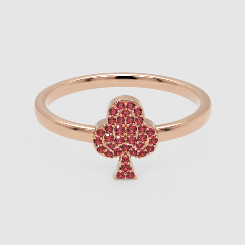 Ruby Clover Charm Stackable Ring - One