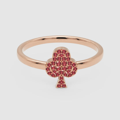 Ruby Clover Charm Stackable Ring - One