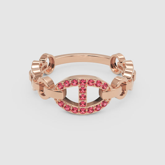 Ruby Oval Ring (Lab-Grown) | Rose Gold Chain Link Vertical Bar Design | Jebij - One