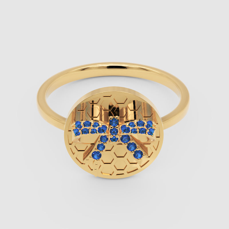 Blue Sapphire Cross Honeycomb Disc Ring - Four
