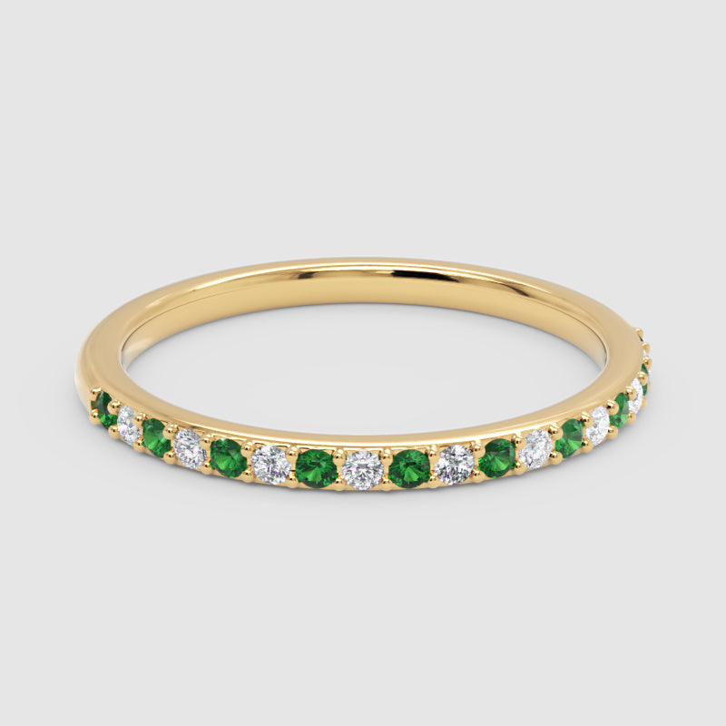 Emerald And Diamond Alternating Stackable Band Ring - One