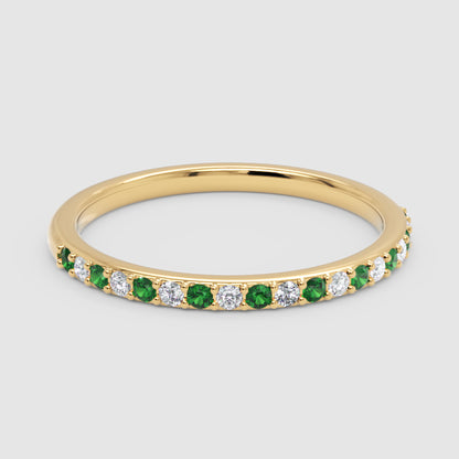 Emerald And Diamond Alternating Stackable Band Ring - One