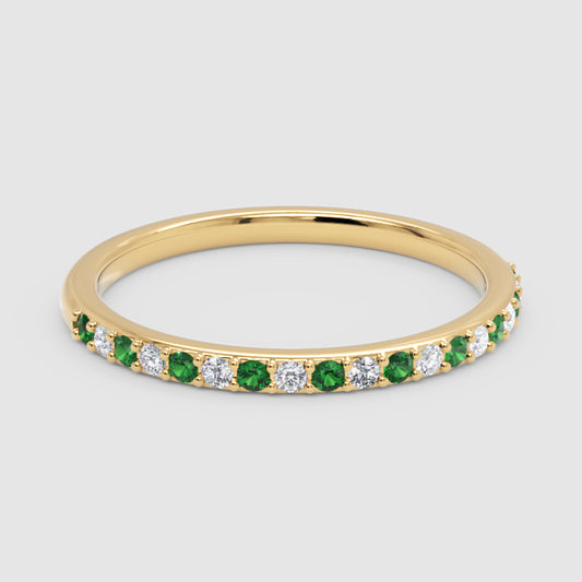 Emerald and Diamond Alternating Stackable Band Ring